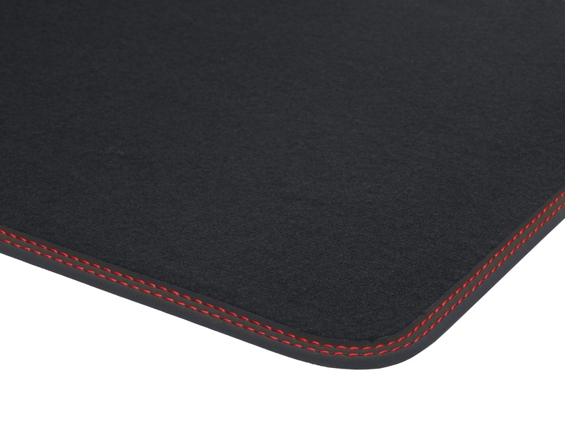 Velours-Teppichfußmatten hinten, schwarz mit roter Naht
