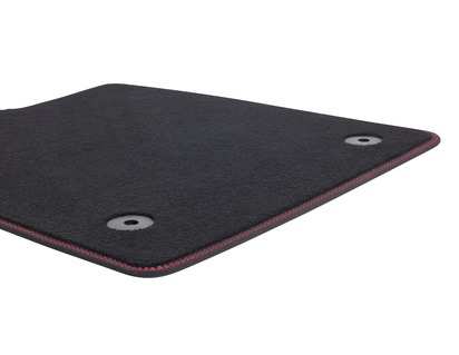 Premium Velours Floor Mats front, black with red stitching