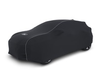 Premium Schutzabdeckung schwarz, mit weissen Nähten und weissem Ford-Emblem