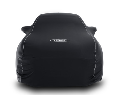 Premium Schutzabdeckung schwarz, mit weißen Nähten und weißem Ford-Emblem