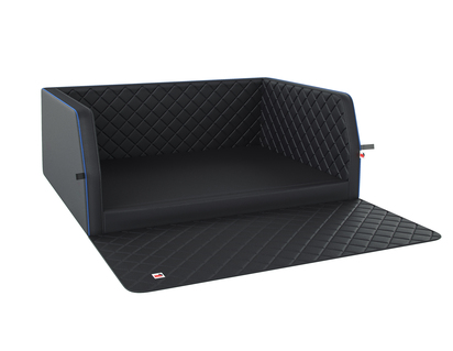 padsforall®* Tapis de coffre pour animal de compagnie cuir PU noir avec passepoil bleu, taille : L