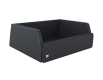 padsforall®* Koffermat voor huisdieren zwart PU leder met blauwe biezen, maat: L