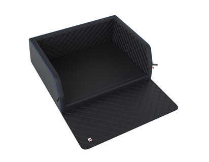 padsforall®* Tapis de coffre pour animal de compagnie cuir PU noir avec passepoil bleu, taille : L