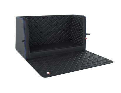 padsforall®* Tapis de coffre pour animal de compagnie cuir PU noir avec passepoil bleu, taille : S