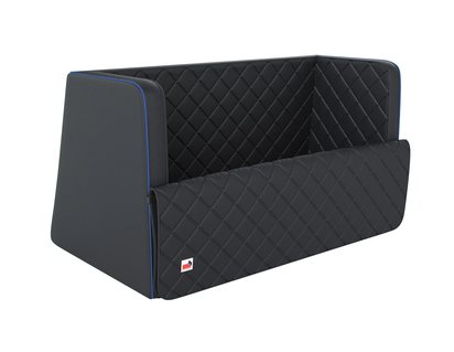 padsforall®* Tapis de coffre pour animal de compagnie cuir PU noir avec passepoil bleu, taille : S