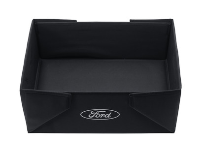 Caja de transporte plegable de tela en color negro, con óvalo Ford en color blanco a ambos lados.