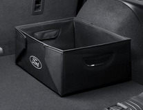Hopfällbar transportbox svart tyg, med vit Ford-oval på båda sidorna