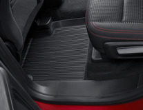 All-Weather Floor Mats rear, black, tray style with raised edges