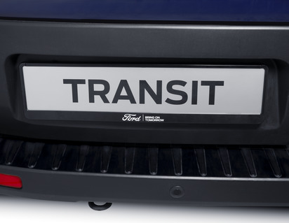 Ford License Plate Holder black, with white Ford logo and "BRING ON TOMORROW" lettering