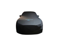 Premium Protective Cover black, with blue liner, blue Mustang pony and blue Mustang lettering