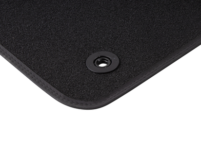 Velour Floor Mats front, black with metal grey stitching