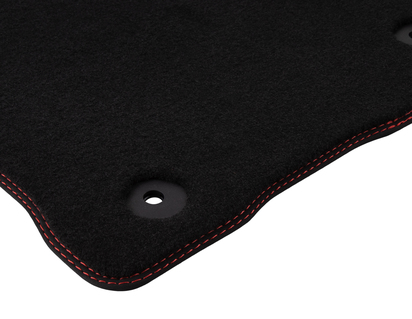 Premium Velours Floor Mats front and rear, black with double red stitching