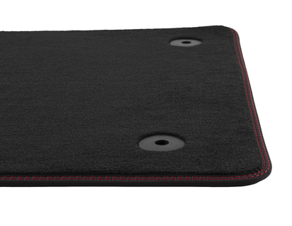 Velour Floor Mats front, black with red stitching