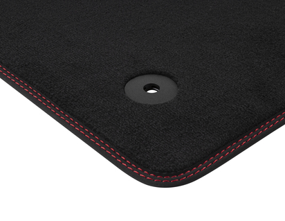Tapis de sol velours premium avant, noir avec surpiqûres rouges