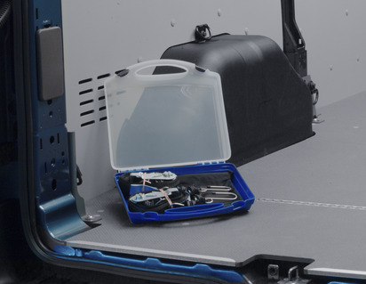 Pack de sujeción de carga caja en color azul y blanco translúcido.