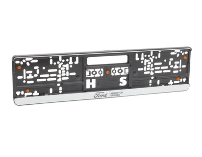 Ford License Plate Holder silver, with black Ford logo and black "BEREIT FÜR MORGEN'' lettering
