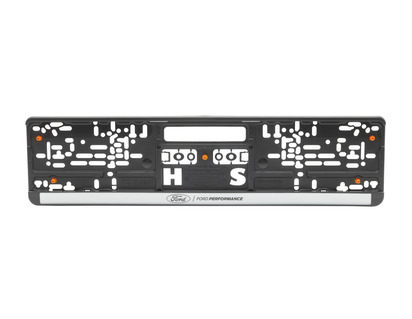 Podložka pod SPZ ve stříbrné barvě s černým 3D nápisem "Ford Performance" a logem