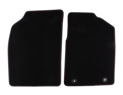 Velour Floor Mats front, black,  with red double stitching