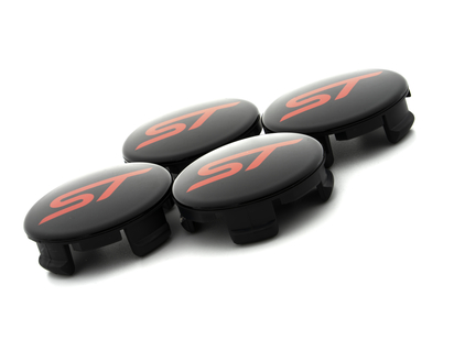 Enjoliveur de moyeu type « bouton », noir brillant, avec logo ST rouge