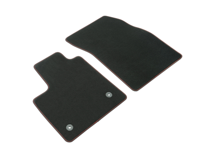 Velour Floor Mats front, black with red stitching