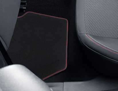 Velour Floor Mats rear, black with red stitching