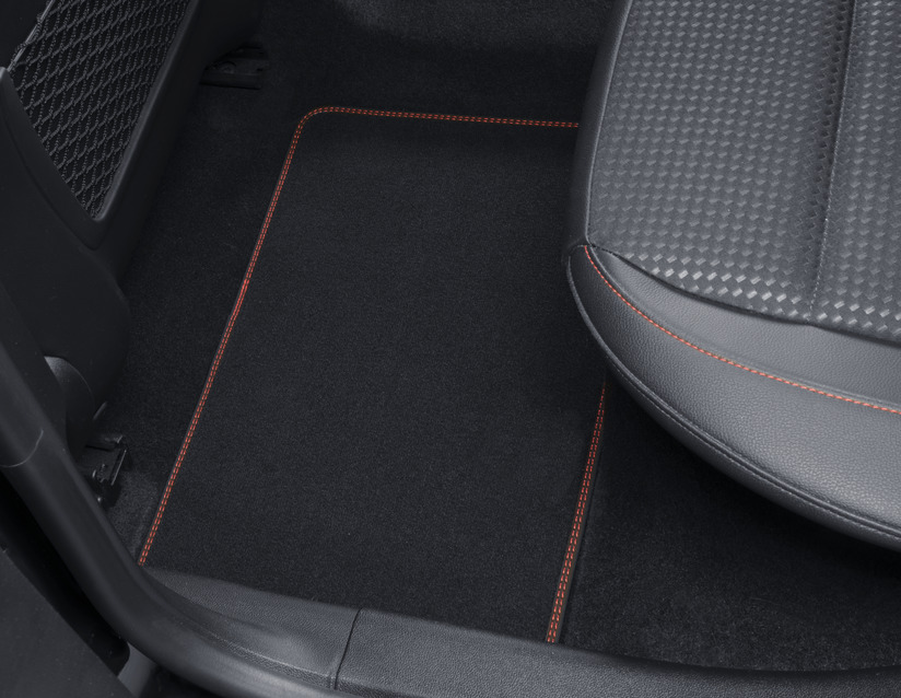 Premium Velours-Fußmatten hinten, schwarz mit roter Naht - Ford