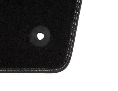 Ταπέτα δαπέδου από βελούδο premium εμπρός και πίσω, μαύρα, με διπλή ασημί ραφή