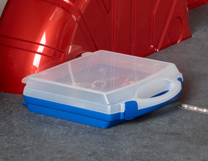 Pack de sujeción de carga caja en color azul y blanco translúcido.